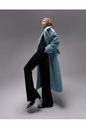 Topshop Borg trench coat in aqua