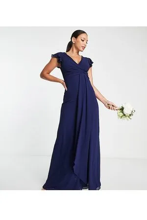 TFNC Bridesmaid flutter sleeve ruffle detail maxi dress in