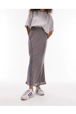 Topshop Jersey contrast seam detail midi skirt in grey