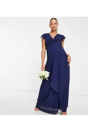 TFNC Bridesmaid flutter sleeve ruffle detail maxi dress in