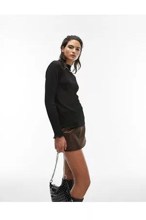 Topshop Plisse long sleeve funnel neck top in