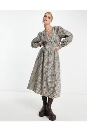 Object Ruched waist midi dress in check