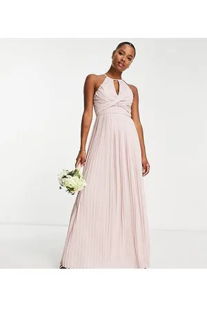 TFNC Bridesmaid pleated wrap detail maxi dress in mink