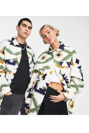 Reclaimed Inspired unisex shacket in aztec print in cream