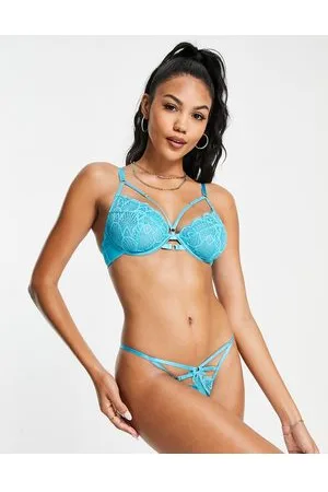 Wolf & Whistle X Megan lace tanga side brief in blue
