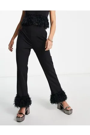 Twisted Wunder Straight leg trousers with faux feather hem in co-ord