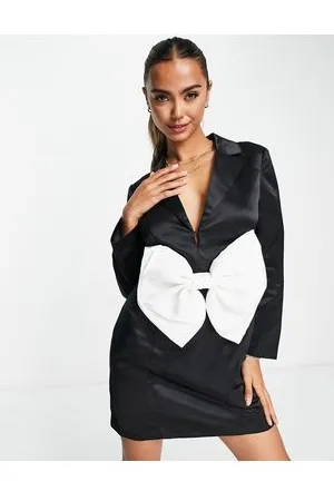 Band of Stars Premium contrast organza bow satin mini dress in white and