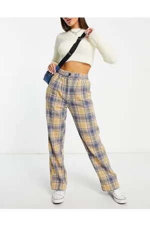 Obey Checked flannel trousers in vintage blue