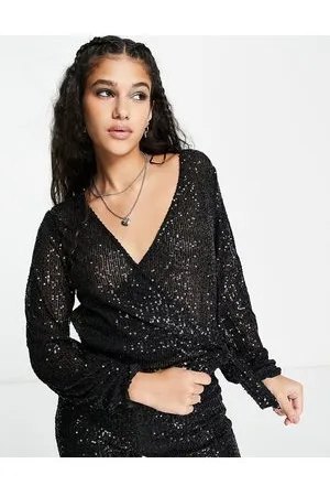 Pieces Sequin balloon sleeve wrap top co-ord in