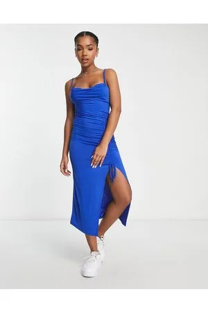 New Look Ruched midi dress in blue