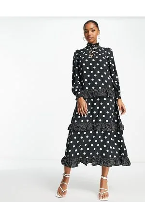 New Look Long sleeve tiered midi dress in polka dot