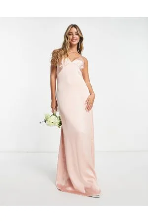 Pretty Lavish Bridesmaid Ines empire satin maxi dress in blush