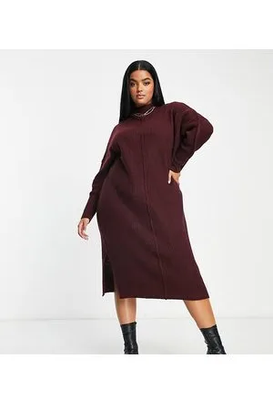 Yours Knitted dress in burgundy