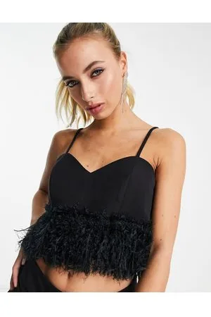 Twisted Wunder Cami crop top with faux feather hem in co-ord