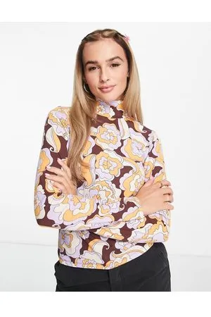 Monki Long sleeve high neck top in vintage floral