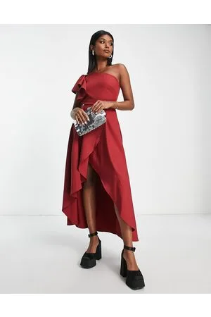 True Violet Frill one shoulder midaxi dress in wine