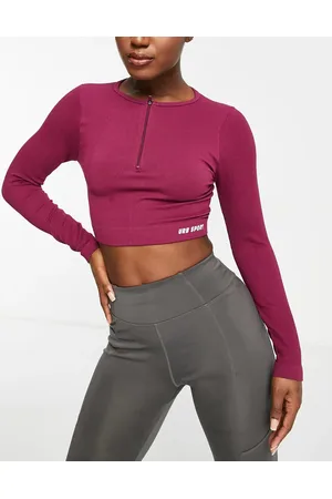 Urban Threads Seamless long sleeve sports crop top with zip front in