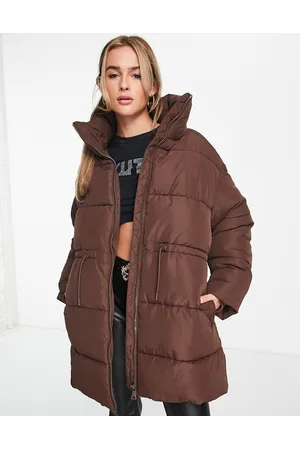 Monki Padded coat with drawstring waist in
