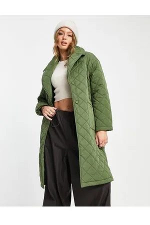 The Frolic Oversized collar quilted coat in khaki