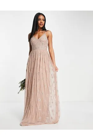 Beauut Bridesmaid delicate embellished maxi dress with tulle skirt in taupe
