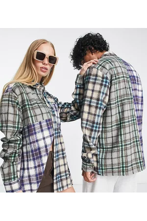 Reclaimed Unisex spliced check shirt