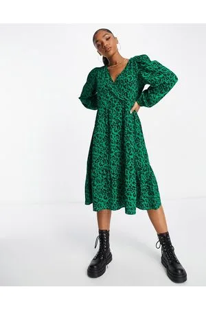 Monki Wrap midi dress in leopard print