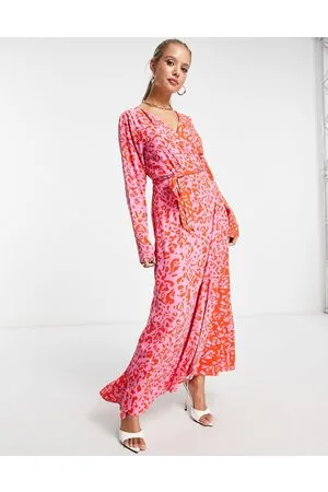 Never Fully Dressed Contrast wrap maxi dress in red leopard clash