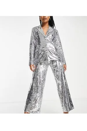Extro & Vert Petite Slouchy wide leg trousers in sequin co-ord
