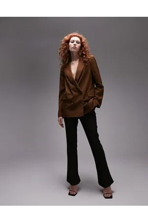 Topshop Tailored over sized double breasted blazer in chocolate