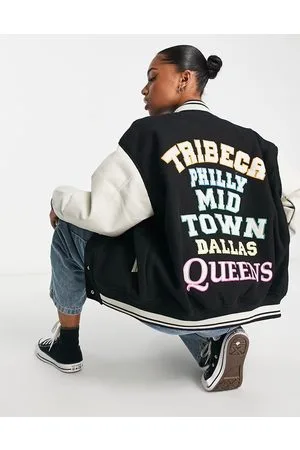 Pull&Bear Oversized collegiate bomber jacket in
