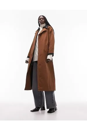Topshop Double layer trench coat in chocolate