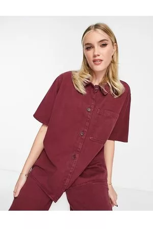 ASOS Dame Sett - Oversized shirt with contrast stich in wine co-ord