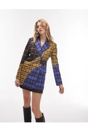 Topshop Co-ord longline blazer in check mix