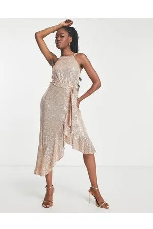 Style Cheat Ruffle wrap midi dress in rose sequin