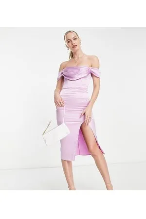 First Distraction First Distraction the label Tall satin midi dress with split in lavender