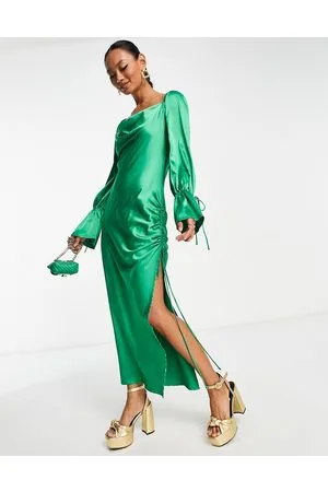 EI8TH HOUR Satin draped spilt side midi dress in