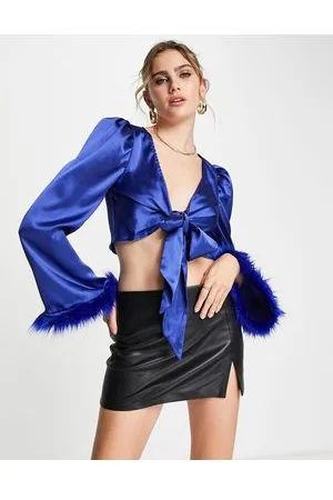 EI8TH HOUR Satin crop top with faux feather trim