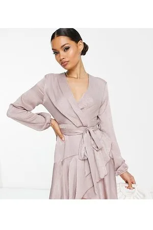 First Distraction First Distraction the label Petite satin mini wrap dress in dusky