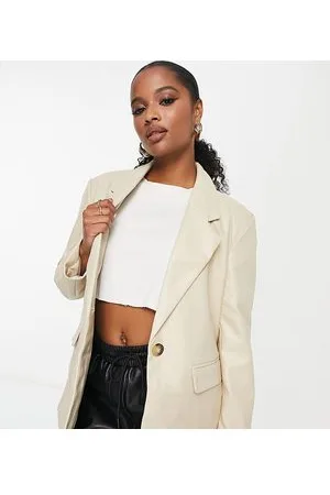 VERO MODA Tailored leather look suit blazer in cream