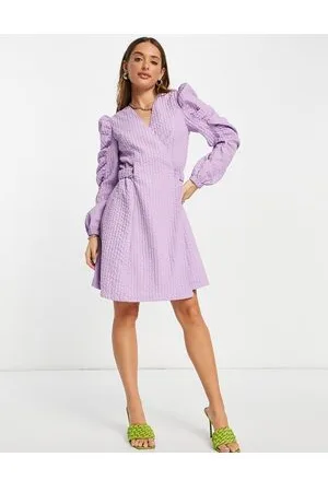 SELECTED Femme textured mini dress with waist detail in lilac