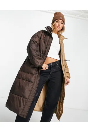 VILA Spliced longline padded coat in and beige
