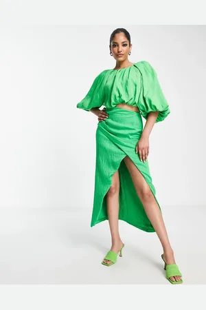 ASOS Drape front textured midi skirt in bright