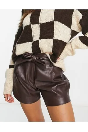 Pimkie High waisted faux leather shorts with tie detail in