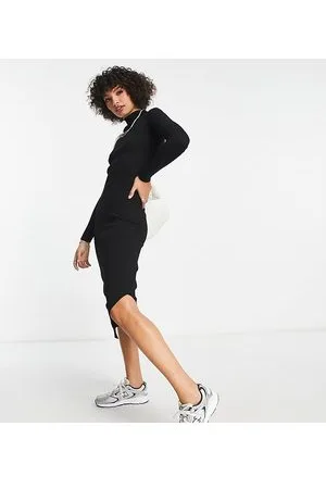 New Look Ribbed midi dress with side split in