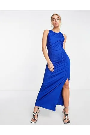 ONLY Ruched maxi dress with side split in bright