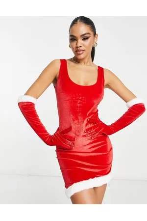 Threadbare Santa mini dress with gloves in