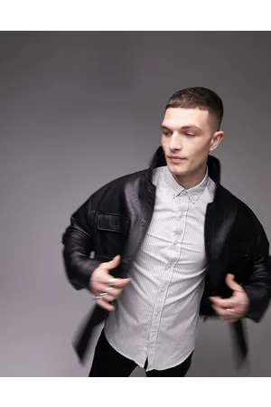 Topman Long sleeve stripe oxford in grey and
