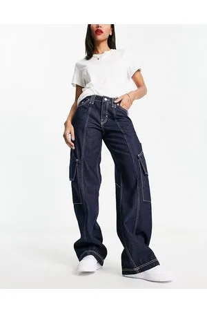 Weekday Mason utility cargo wide leg jeans in blue rinse wash