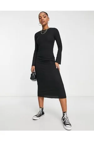 New Look Lettuce edge flared sleeve ribbed midi dress in