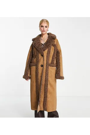 Reclaimed Limited edition longline shearling coat in tan and